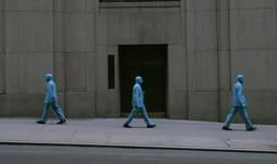 blue men outside a bank 