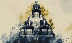 some bankers sitting on a pyramid