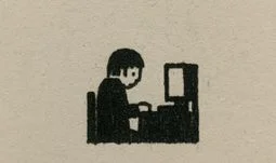 a student staring at a screen with a gold square in the background