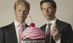 two bankers. a cupcake and a peanut