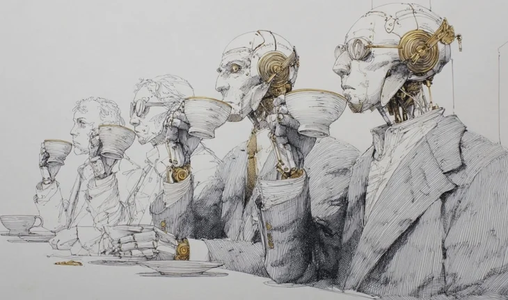 robots drinking coffee 