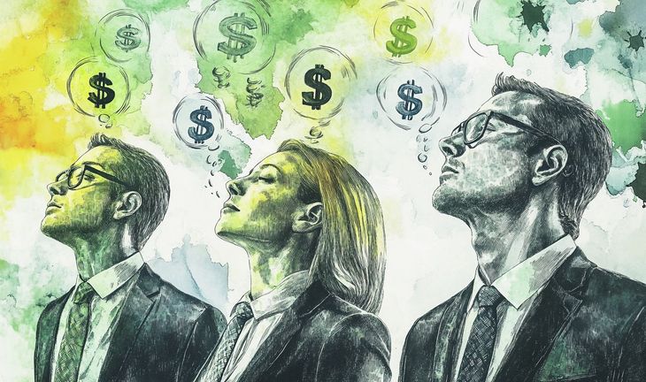 Male and female bankers expecting bonuses