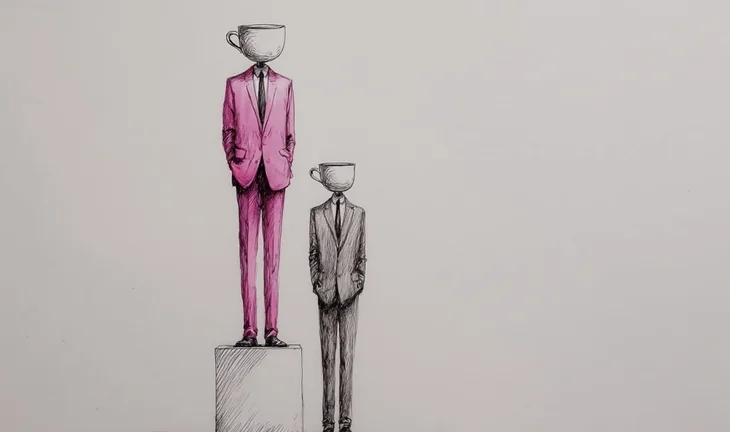 suited men with coffee cups for heads