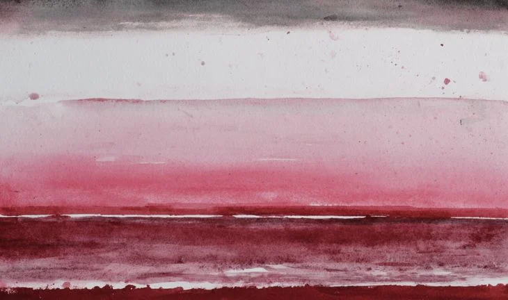 a watercolor painting of red and white and black stripes