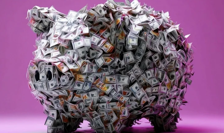 A piggy bank against a pink background 