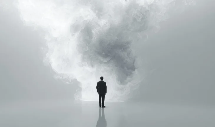 a man standing in smoke 