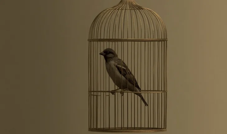 bird inside a golden cage 