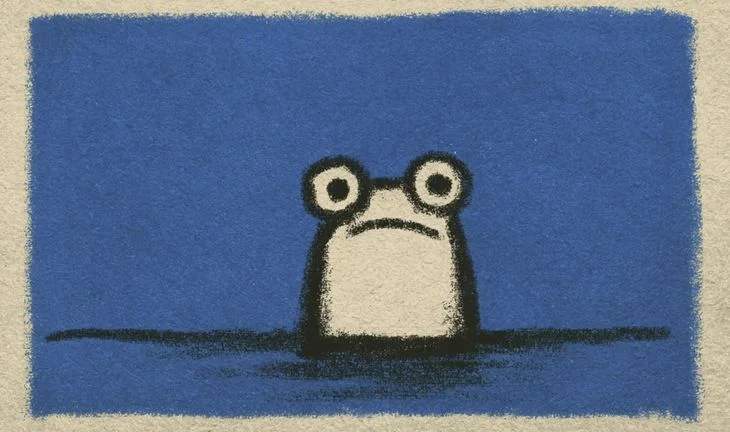 a frog surfacing in some water 