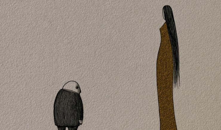 a tall thin woman and a short man 